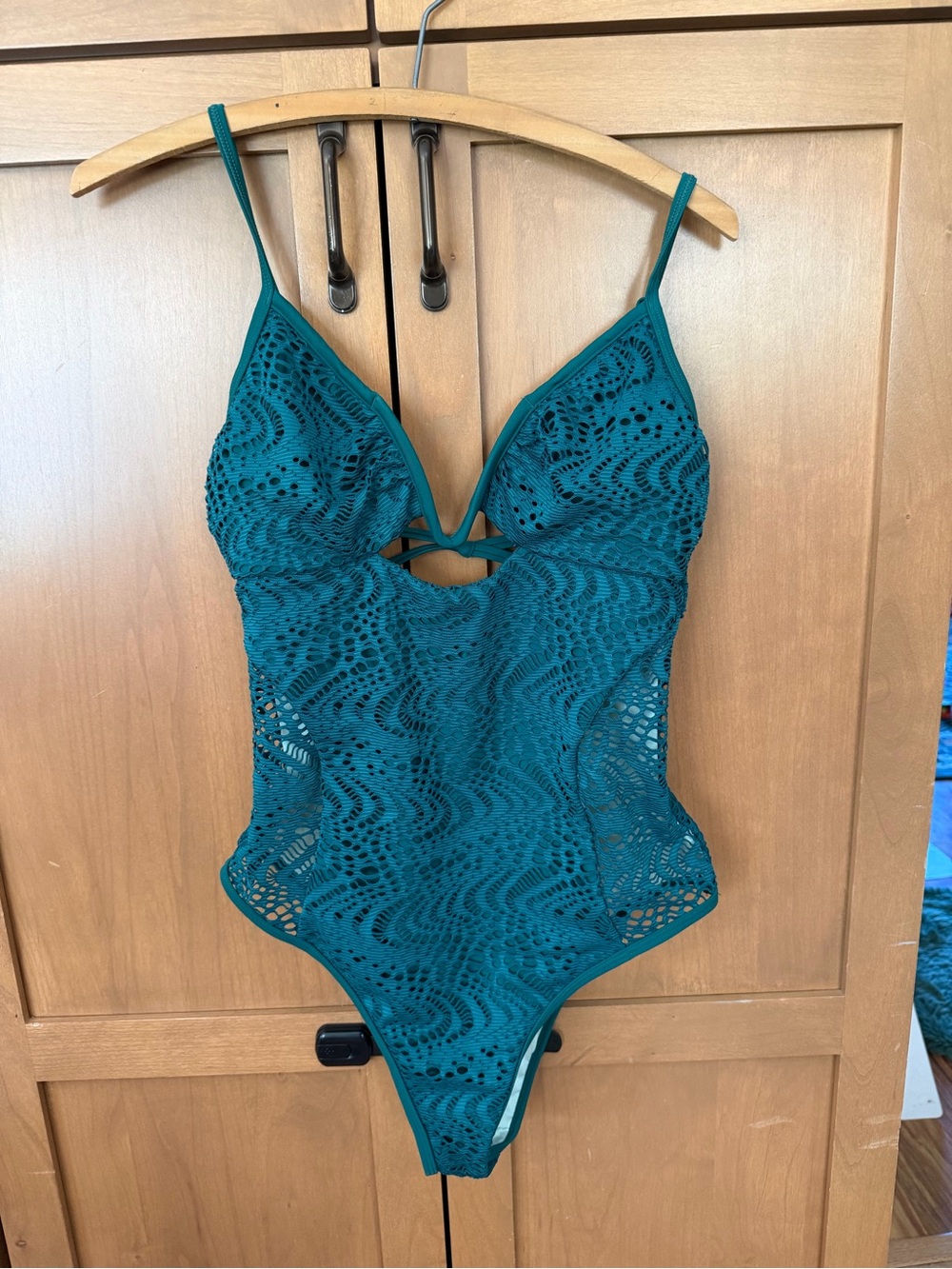 Cupshe Teal Crochet One-Piece Swimsuit with Plunge